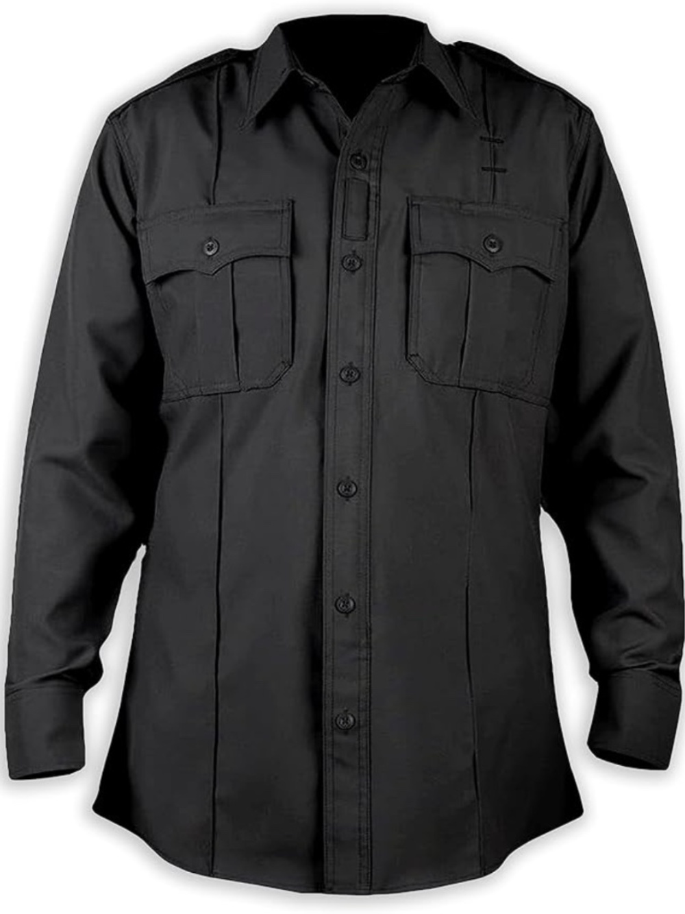 First Class Black LONG SLEEVE ZIPPERED UNIFORM SHIRT seldin logo